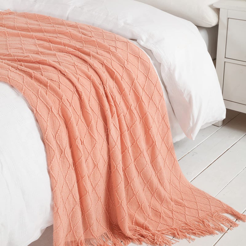 BOURINA Orange Throw Blanket 50x60 Inches Throw Textured Solid Soft Sofa Couch Decorative Knit Blanket - Image 3