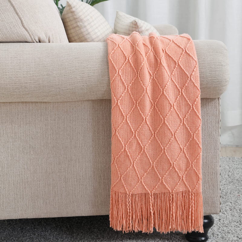 BOURINA Orange Throw Blanket 50x60 Inches Throw Textured Solid Soft Sofa Couch Decorative Knit Blanket - Image 5