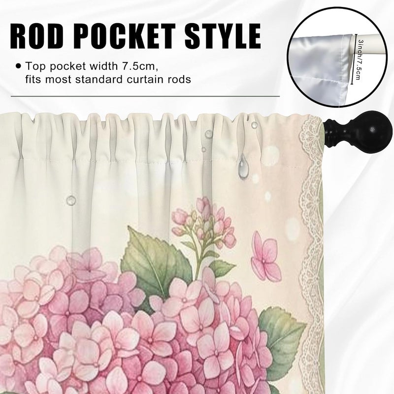 Hydrangea Kitchen Curtains, Vintage Floral Teacup Butterfly Spring Peach Curtains for Small Windows Window Decoration for Dining Room Breakfast Nook Sink Area 26x45 Inch - Image 5