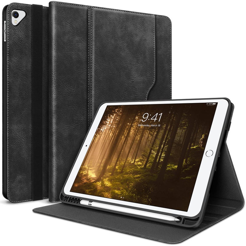 حافظة H HOLIMET لجهاز iPad الجيل التاسع 2021 و iPad الجيل الثامن والسابع 2020 و 2019 مع حامل قلم وزاوية متعددة وحماية من الصدمات بغطاء من الجلد الصناعي مع حزام جيب وإيقاظ تلقائي ونوم
