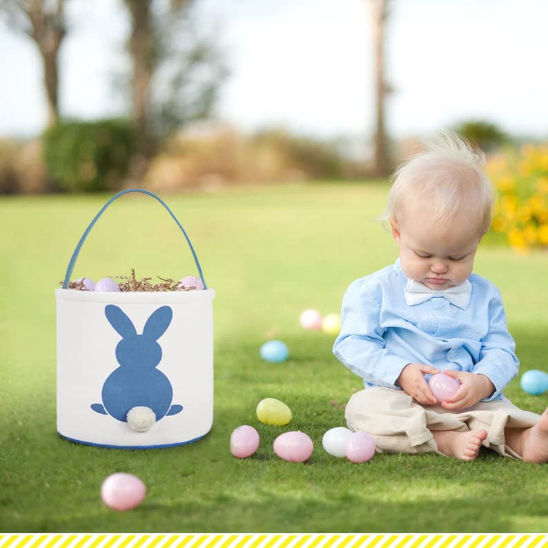 MONOBLANKS Easter Bunny Basket Bags Carrying Gift and Eggs Hunt Bag,Rabbit Canvas Toys Bucket Tote (A-Polka dot) - Image 2