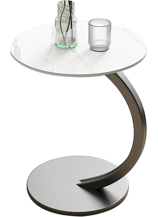 RELEMTRA C Table End Table C Shaped Side Table Tall Sofa Side Snack Table for Small Space Sturdy Slide Under Couch Table with Metal Frame for Living Room Bedroom