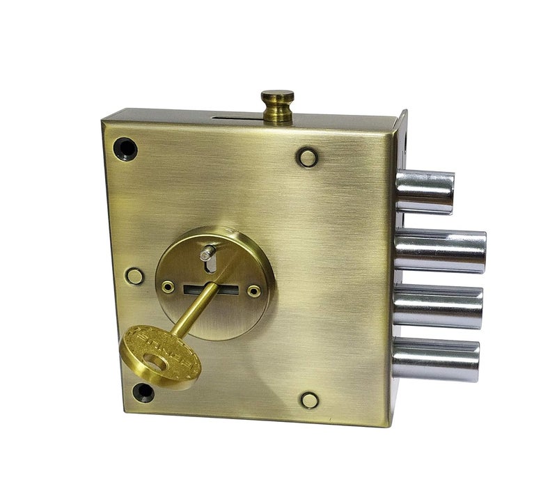 Bonus Hercules 10 Lever High Security Lock ColourAntique FinishSize3050MMMaterialLockMild Steel KnobBrass