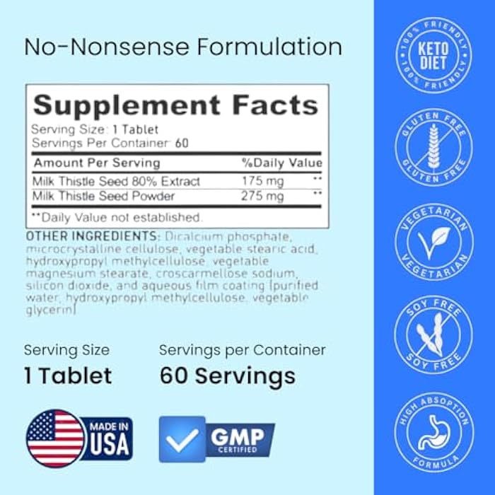 Crazy Muscle Milk Thistle Matrix, Milk Thistle Seed Extract (80%) – 175 mg per Tablet for Liver Function, Health & Detox, Cleansing Formula for Metabolism, Supports Healthy Diet, 60 Servings, Pills - Image 3