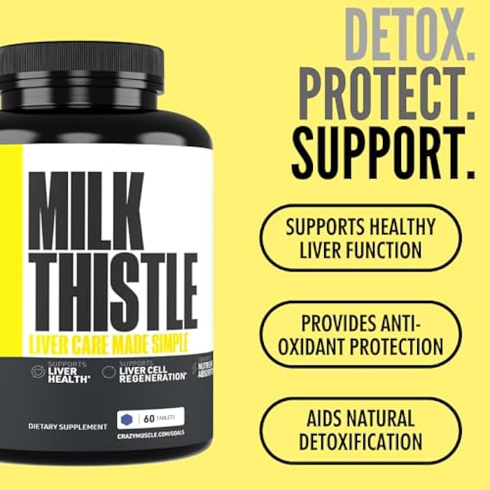 Crazy Muscle Milk Thistle Matrix, Milk Thistle Seed Extract (80%) – 175 mg per Tablet for Liver Function, Health & Detox, Cleansing Formula for Metabolism, Supports Healthy Diet, 60 Servings, Pills - Image 5