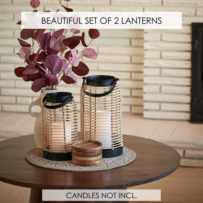 KIBAGA Natural Rattan Boho Lanterns - Handcrafted Chic Decor to Enhance Your Home - Modern Farmhouse Beauty Perfect for Any Living Room, Patio & Porch, Indoor and Outdoor Coffee Table or Kitchen Dining Table - Image 4