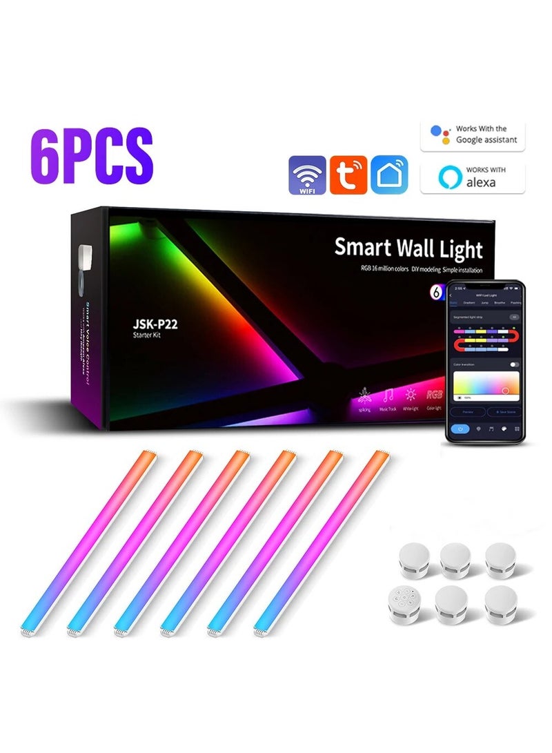 WIFI LED Smart Wall Lamp, RGBIC Light, Bar DIY Atmosphere Night Light, APP Control Music Rhythm for TV Backlight Bedroom Game Room (6 Pcs) - Image 1