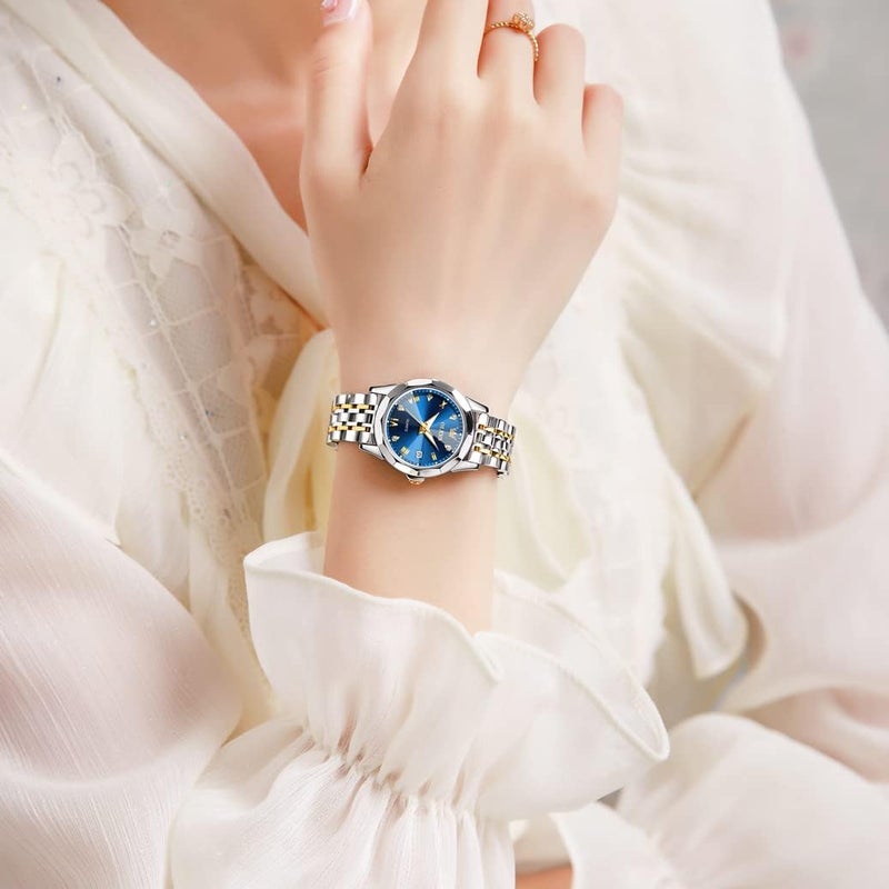 OLEVS Women's Diamond Fashion Elegant Dress Quartz Wrist Watch - Silver Stainless Steel, Waterproof, Luminous - Image 4