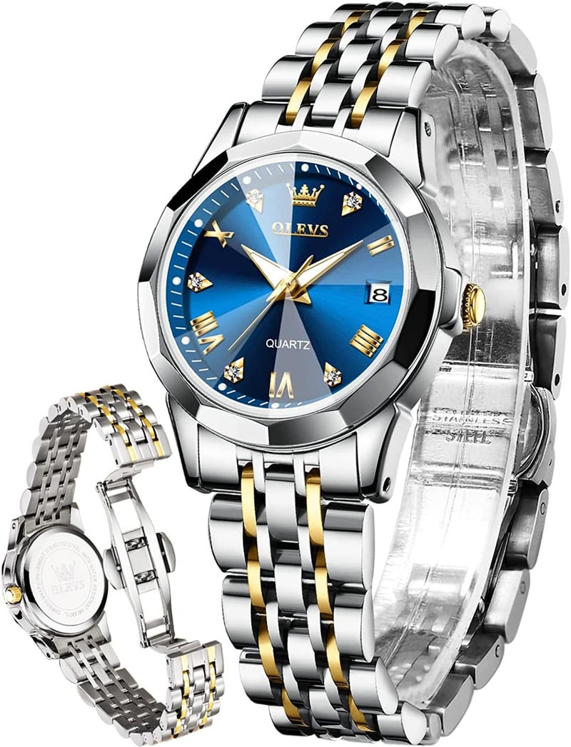 OLEVS Women's Diamond Fashion Elegant Dress Quartz Wrist Watch - Silver Stainless Steel, Waterproof, Luminous - Image 1