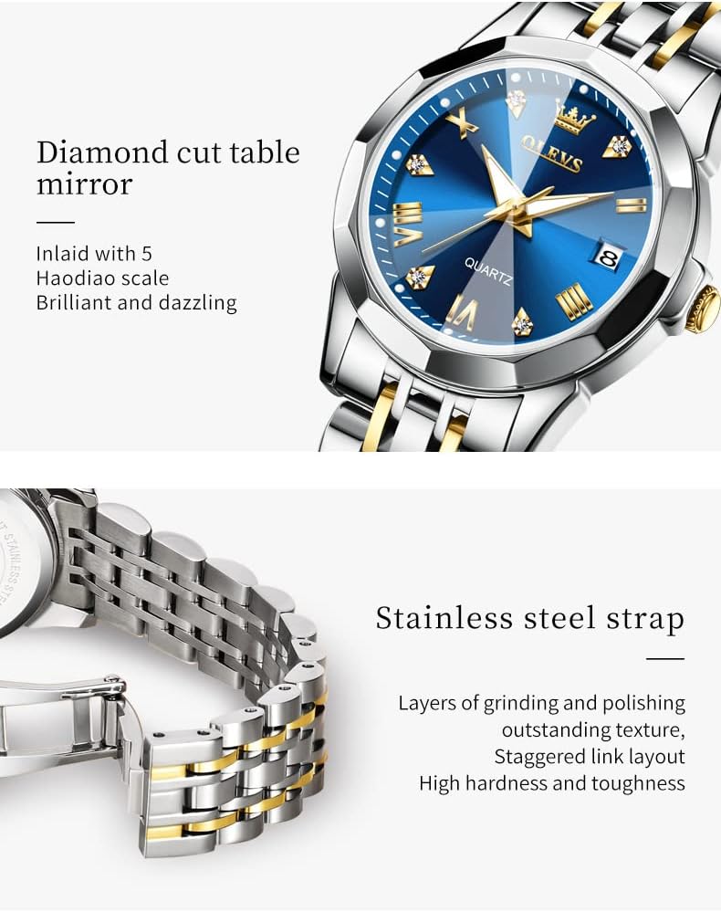 OLEVS Women's Diamond Fashion Elegant Dress Quartz Wrist Watch - Silver Stainless Steel, Waterproof, Luminous - Image 5