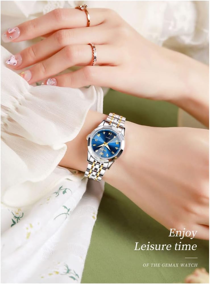 OLEVS Women's Diamond Fashion Elegant Dress Quartz Wrist Watch - Silver Stainless Steel, Waterproof, Luminous - Image 2
