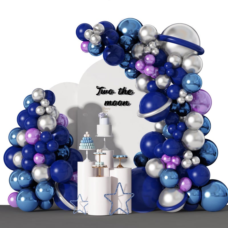 Amandir طقم قوس بالونات الفضاء Amandir139pcs زينة عيد ميلاد الفضاء مع بالونات فضية زرقاء بنفسجية لجالاكسي ورائد فضاء للأولاد والأطفال زينة عيد الميلاد ذات الطابع الخاص - Image 1
