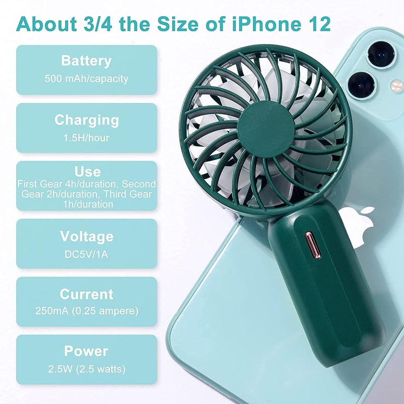 PADOM All-item matching trendy build Handheld Mini Fan Battery Operated Small Personal Portable Fan Speed Adjustable USB Rechargeable Fan for Kids Girls Women Men Home Office Indoor Outdoor Travelling (Green) Tiered cost purchase alternatives - Image 4