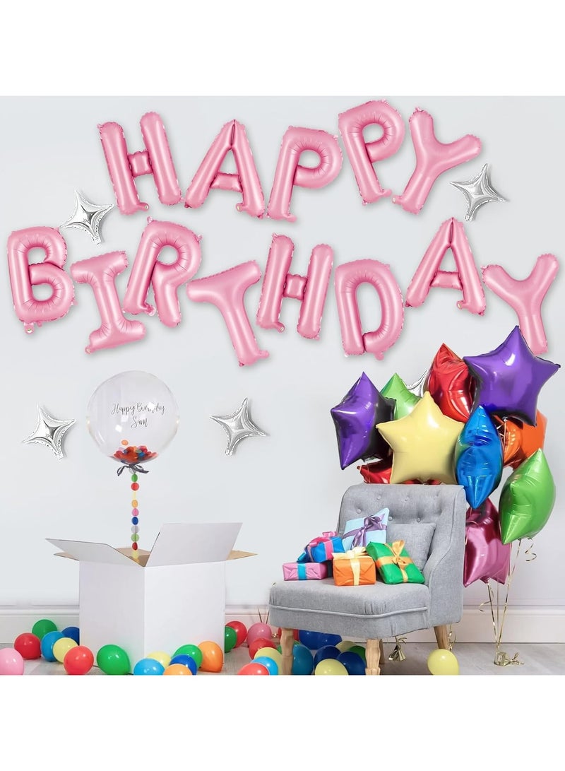 Pink Happy Birthday Balloons Banner,16 Inch Mylar Foil Letters Sign,Reusable Balloons for Women, Men, Boys & Girls Birthday Decorations - Image 5