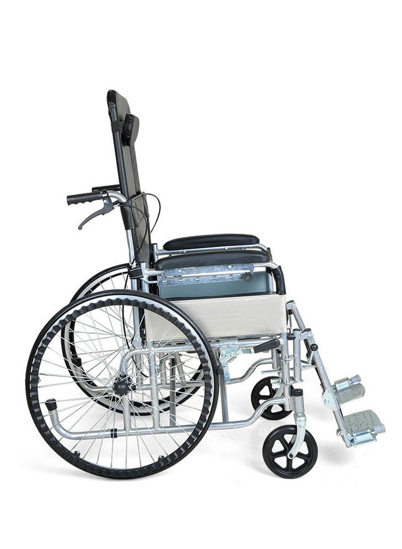 Crony XT-D004 كرسي متحرك نصف مستلقٍ يتم دفعه يدويًا مع مرحاض كرسي متحرك مريح بأربع فرامل، كرسي متحرك قابل للطي متعدد الوظائف - Image 2