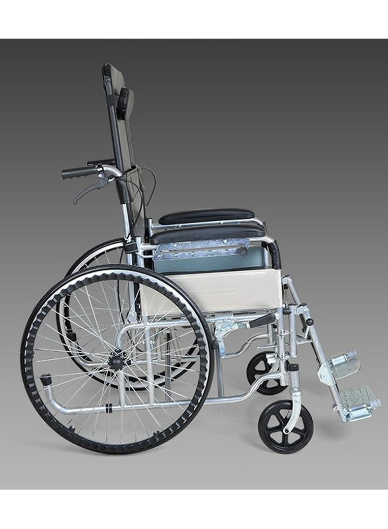 Crony XT-D004 كرسي متحرك نصف مستلقٍ يتم دفعه يدويًا مع مرحاض كرسي متحرك مريح بأربع فرامل، كرسي متحرك قابل للطي متعدد الوظائف - Image 4