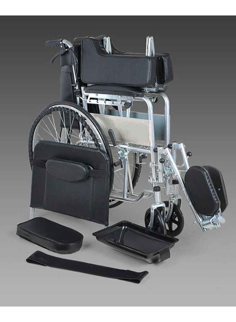 Crony XT-D004 كرسي متحرك نصف مستلقٍ يتم دفعه يدويًا مع مرحاض كرسي متحرك مريح بأربع فرامل، كرسي متحرك قابل للطي متعدد الوظائف - Image 5
