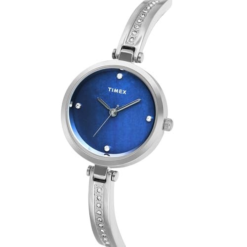 TIMEX Analog Watch for Women with Mother of Pearl Blue Round Dial & Silver Brass Bracelet Band Water Resistant Women's Wrist Watches - TWEL200SMU01 - Image 3