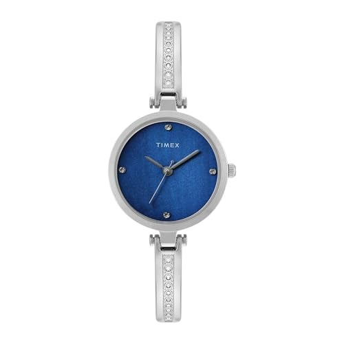 TIMEX Analog Watch for Women with Mother of Pearl Blue Round Dial & Silver Brass Bracelet Band Water Resistant Women's Wrist Watches - TWEL200SMU01 - Image 1