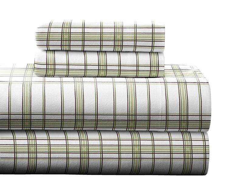 Pointehaven Heavy Weight Flannel Sheet Set, Queen, Plaid Sage - Warm & Cozy - 100% Cotton Flannel Pre-Shrunk -170 GSM -Deep Pockets -Easy Fit Elastic All Around-Comfy Double Brushed - Image 1