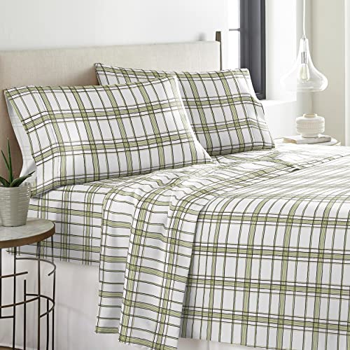 Pointehaven Heavy Weight Flannel Sheet Set, Queen, Plaid Sage - Warm & Cozy - 100% Cotton Flannel Pre-Shrunk -170 GSM -Deep Pockets -Easy Fit Elastic All Around-Comfy Double Brushed - Image 2