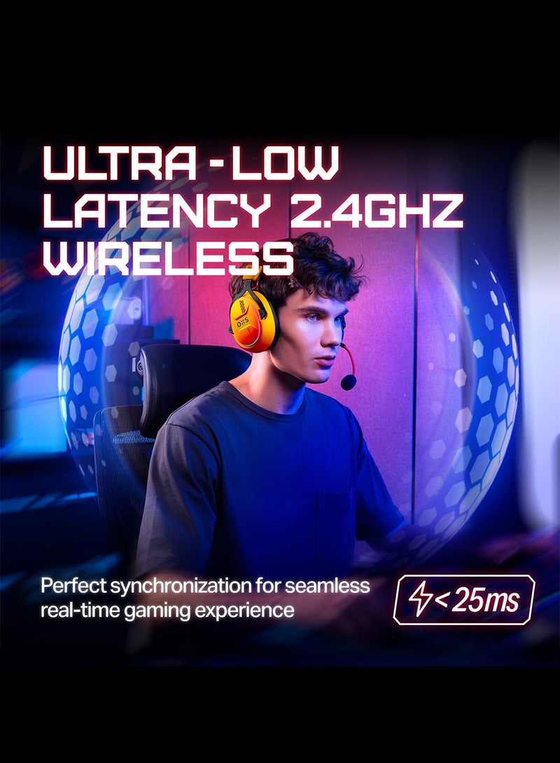 OXS AUDIO سماعة الألعاب اللاسلكية OXS Storm G2، سماعات فوق الأذن، عمر بطارية 40 ساعة مع صوت محيطي افتراضي 7.1، 3 أوضاع EQ، زمن انتقال منخفض 2.4GHz، سائق 50mm، ضوء RGB، بلوتوث 5.3، متوافقة مع الكمبيوتر، وحدة التحكم، الهاتف المحمول - برتقالي - Image 4