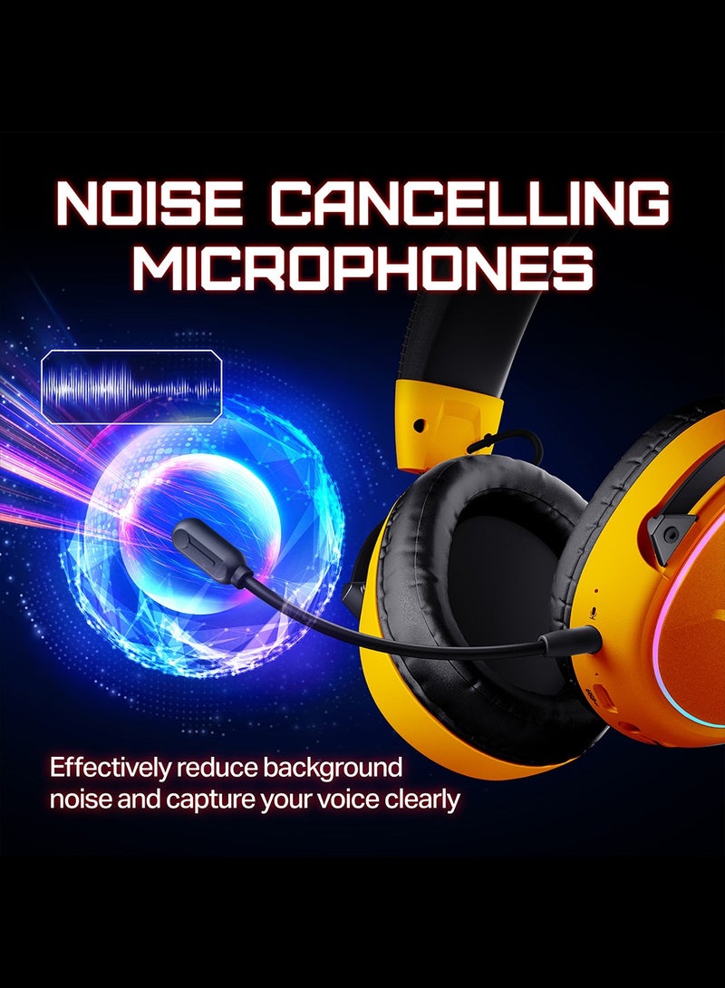 OXS AUDIO سماعة الألعاب اللاسلكية OXS Storm G2، سماعات فوق الأذن، عمر بطارية 40 ساعة مع صوت محيطي افتراضي 7.1، 3 أوضاع EQ، زمن انتقال منخفض 2.4GHz، سائق 50mm، ضوء RGB، بلوتوث 5.3، متوافقة مع الكمبيوتر، وحدة التحكم، الهاتف المحمول - برتقالي - Image 3