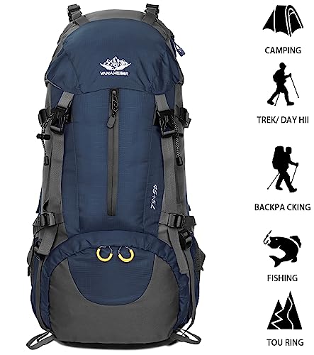 Esup 50L Camping Hiking Backpack Men with rain cover 45l+5l Lightweight Backpacking Backpack Travel Backpack (Blue) - Image 2