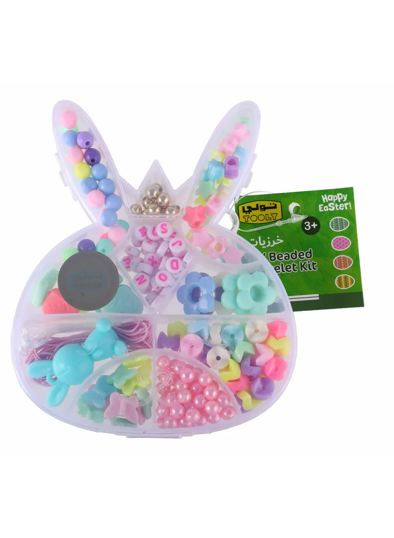 TOOLY Bunny-Shaped DIY Beaded Bracelet Kit for Kids – Colorful Jewelry Making Set with Letters, Shapes & Charms – Easter Craft Gift for Girls Ages 3+