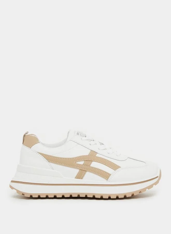 ستايلي Styli Contrast Trim Lace-Up Chunky Sneakers with Back Pull Tab