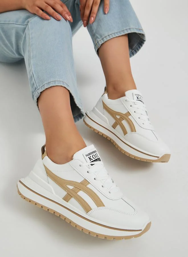 ستايلي Styli Contrast Trim Lace-Up Chunky Sneakers with Back Pull Tab