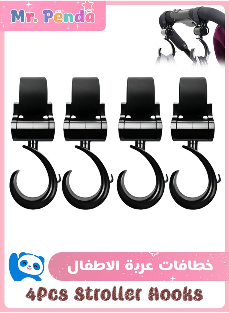 Mr. Penda 4 Pack Baby Stroller Hooks for Hanging Diaper Bags, Mommy Bag and Convenient Stroller Accessories, Organizer Hooks, Clips for Strollers Pushchair Buggy (Black) - Image 1