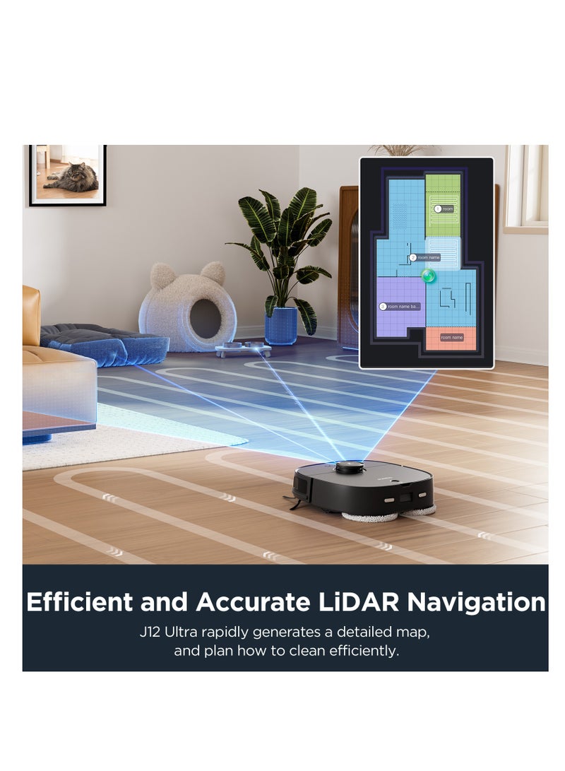 إيوريكا محطة الكل في واحد للمكنسة والممسحة الروبوتية EUREKA، مكنسة وممسحة روبوتية الكل في واحد، اكتشاف العوائق ثلاثية الأبعاد بالذكاء الاصطناعي، تجاوز ذكي للحيوانات الأليفة، اكتشاف السجاد الذكي للسجاد، مثالية ضد شعر الحيوانات الأليفة، تطبيق وتحكم صوتي، J12 أسود - Image 4