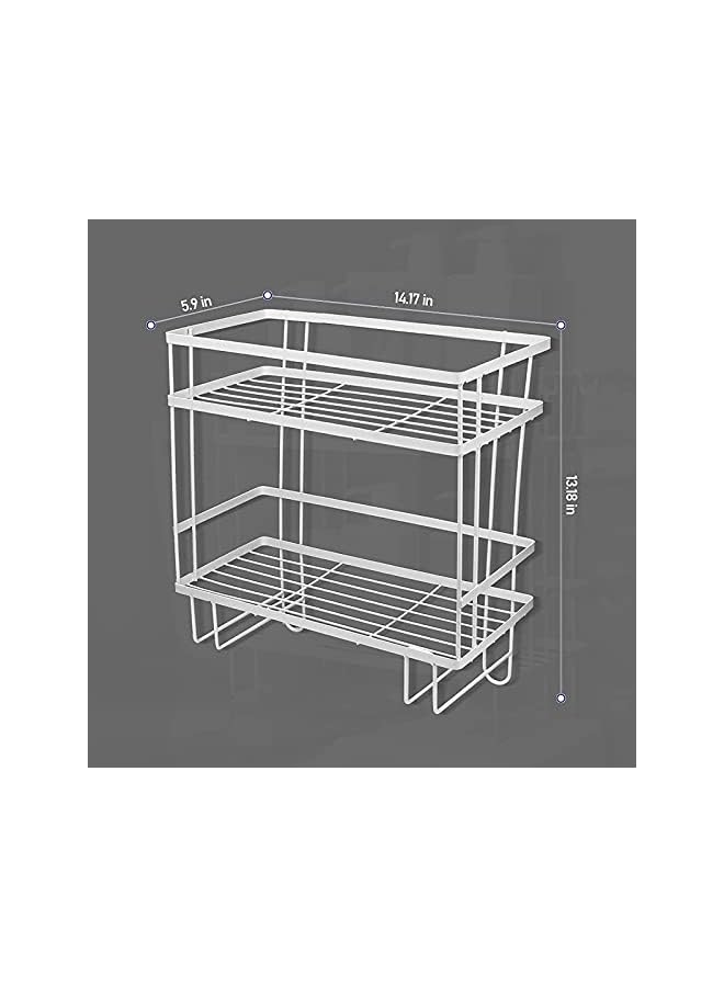 Raxoom Over The Toilet Storage Shelf, 2-Shelf Bathroom Organizer Storage Rack, with Hanging Hook & Adhesive Base,No Drilling Space Saver with Wall Mounting Design (White) - Image 5