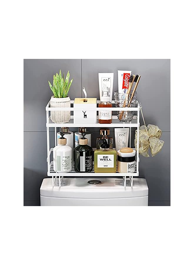 Raxoom Over The Toilet Storage Shelf, 2-Shelf Bathroom Organizer Storage Rack, with Hanging Hook & Adhesive Base,No Drilling Space Saver with Wall Mounting Design (White) - Image 4