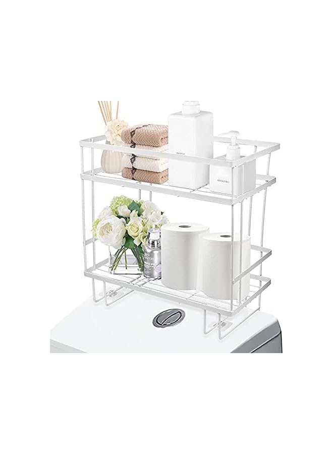 Raxoom Over The Toilet Storage Shelf, 2-Shelf Bathroom Organizer Storage Rack, with Hanging Hook & Adhesive Base,No Drilling Space Saver with Wall Mounting Design (White) - Image 2