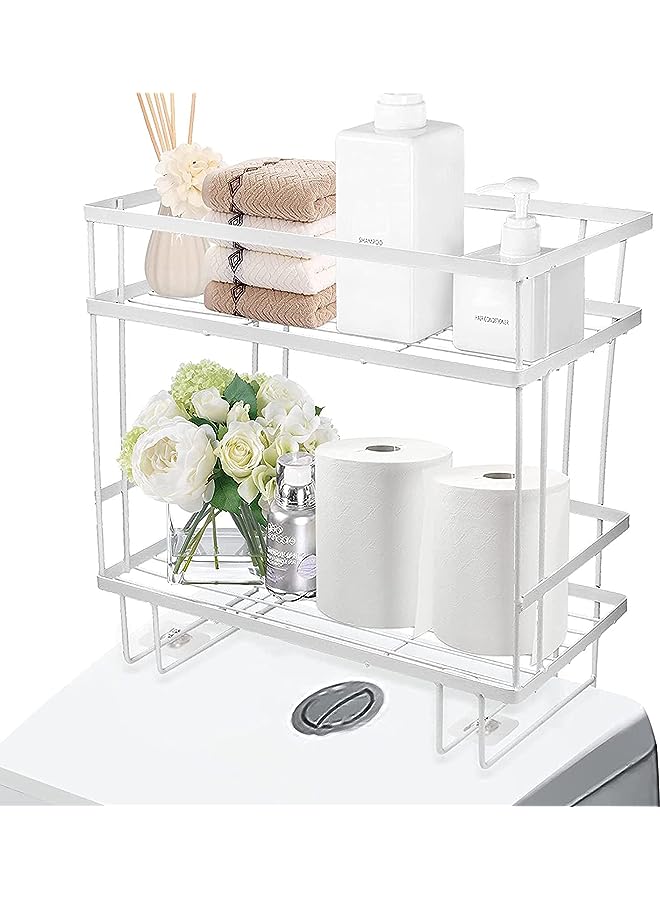 Raxoom Over The Toilet Storage Shelf, 2-Shelf Bathroom Organizer Storage Rack, with Hanging Hook & Adhesive Base,No Drilling Space Saver with Wall Mounting Design (White) - Image 1
