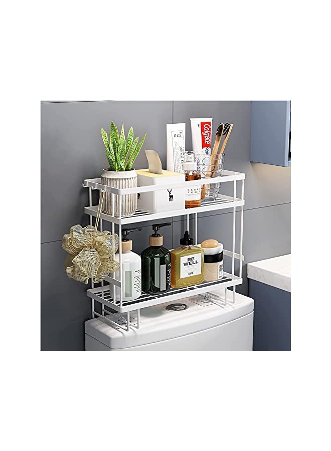 Raxoom Over The Toilet Storage Shelf, 2-Shelf Bathroom Organizer Storage Rack, with Hanging Hook & Adhesive Base,No Drilling Space Saver with Wall Mounting Design (White) - Image 3