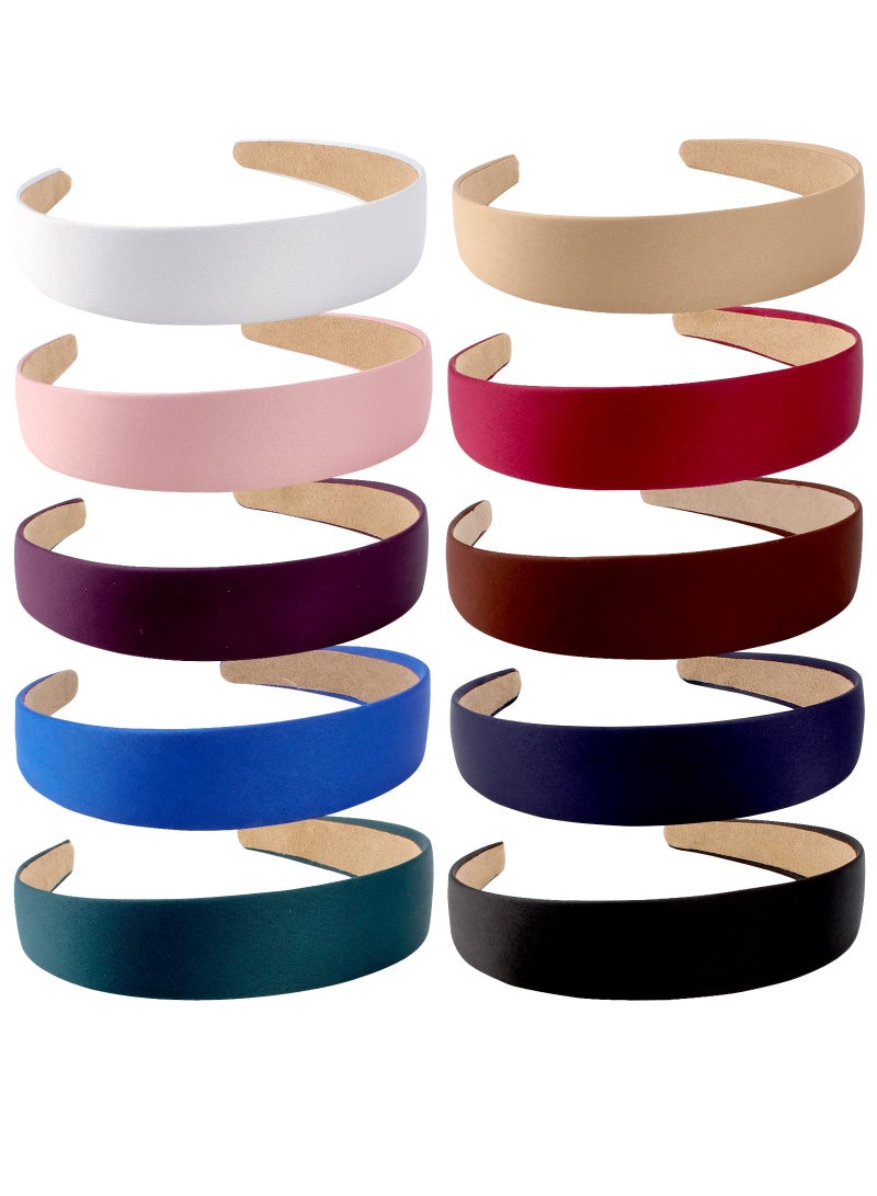 Loquat 10 Pack Satin Headbands 1.3 Inch Wide Headband for Women Headband Non Slip Fashion Colorful DIY Head Bands Plain Solid Hairbands Hair Accessories for Women and Girls Diademas Para Mujer - Image 1