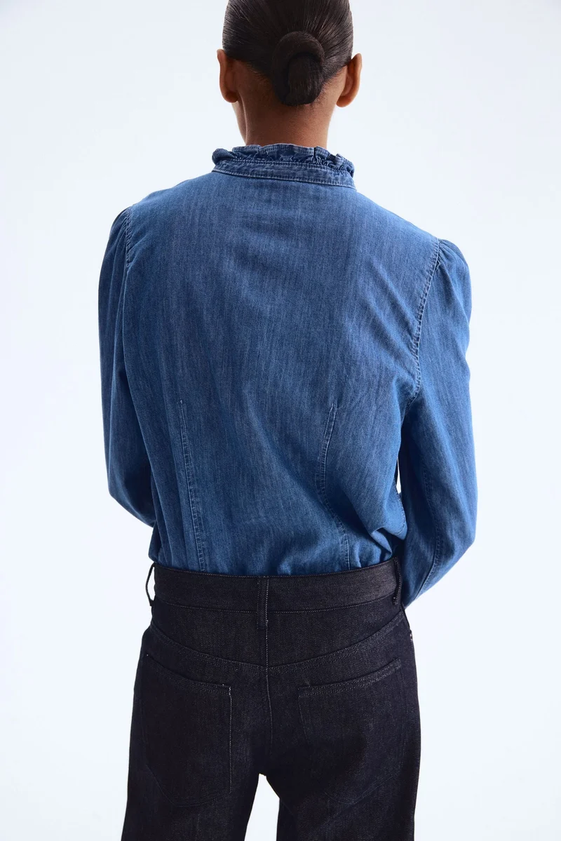H&M Frill-trimmed denim blouse