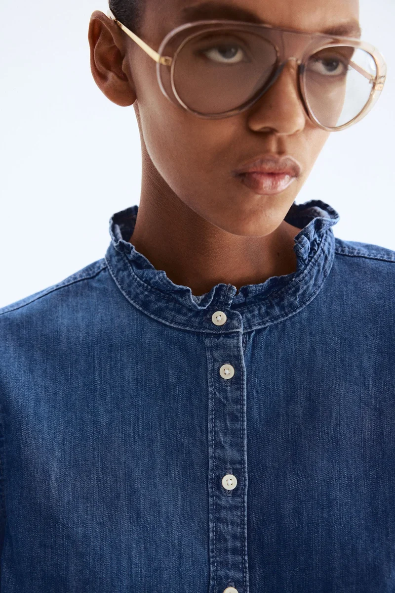 H&M Frill-trimmed denim blouse