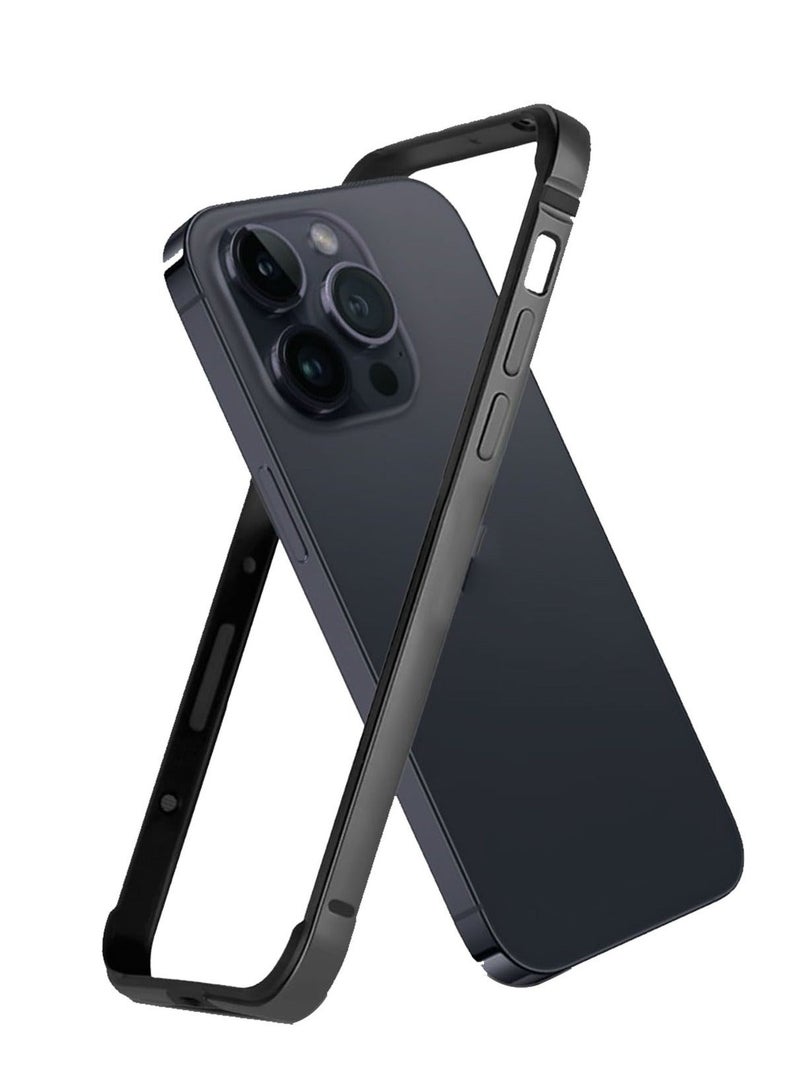 Captaintech Case for iPhone 15 Pro Max Anodized Aluminum Bumper Frame Slim Hard Case Cover Support for Mag-Safe Wireless Charging Edge Armor Protective Minimal Case Designed for iPhone 15Pro Max 6.7in Black - Image 1