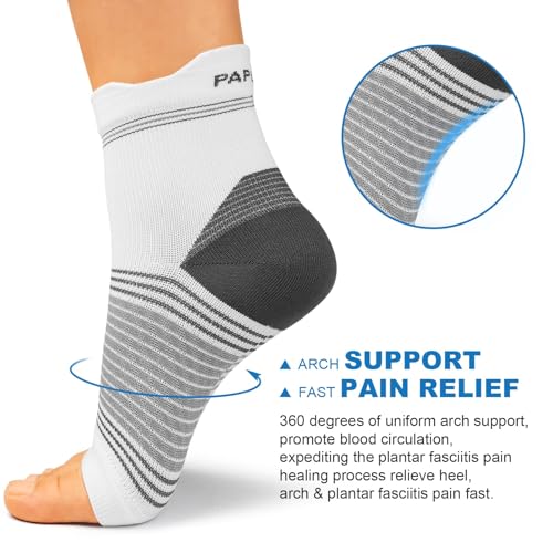 PAPLUS Plantar Fasciitis Sock (6 Pairs) for Men and Women, Compression Foot Sleeves with Arch and Ankle Support (White, Medium) - Image 2