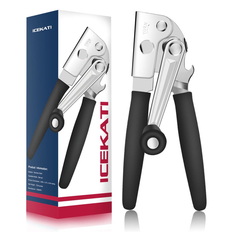 Can Opener Manual ICEKATI Commercial Heavy Duty Can Opener for Large Cans Folding Hand Crank with Comfortable Long Handles Sharp Blade Smooth Edge