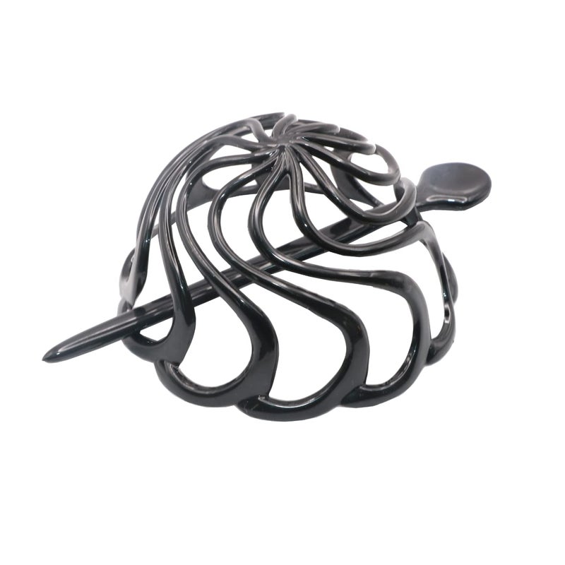 Parcelona French Swirls Large 35 Cellulose Acetate Bun Cover with Stick Ponytail Chignon Durable Fashion Women Hair Accessories Non Slip Hair Clip for Girls Made in FranceBlack