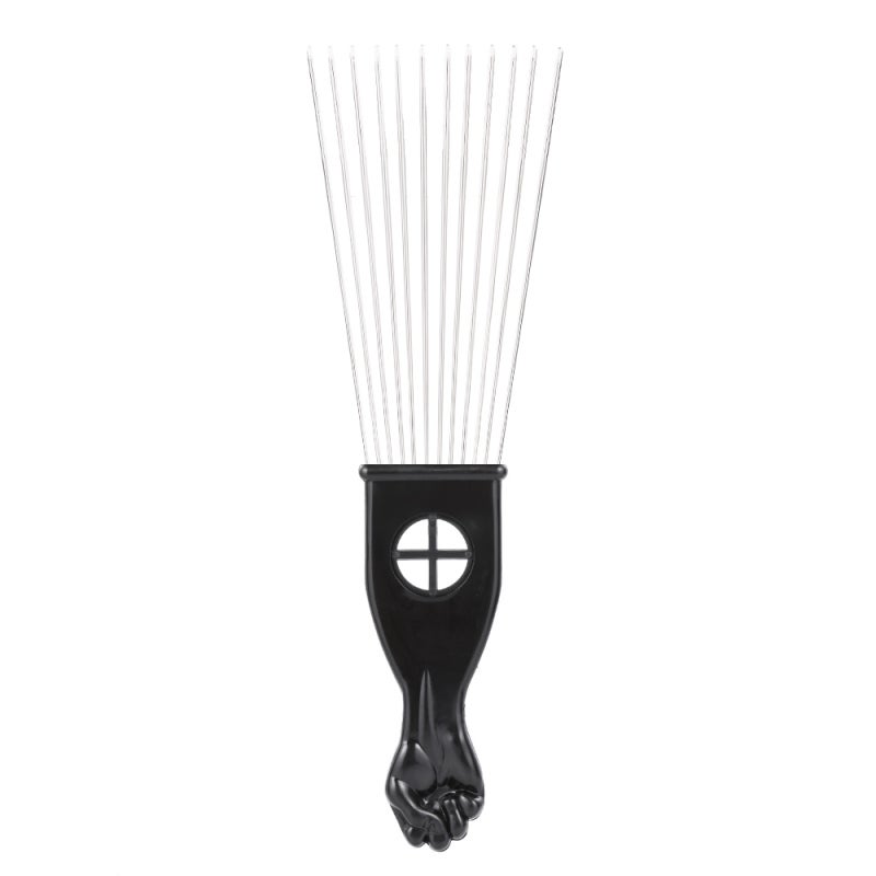Afro Comb: 3 Pcs Metal Wide Teeth - Classic Black Fist Design Pick Comb for Curly Afro Hair DIY Hairstyling - Image 3