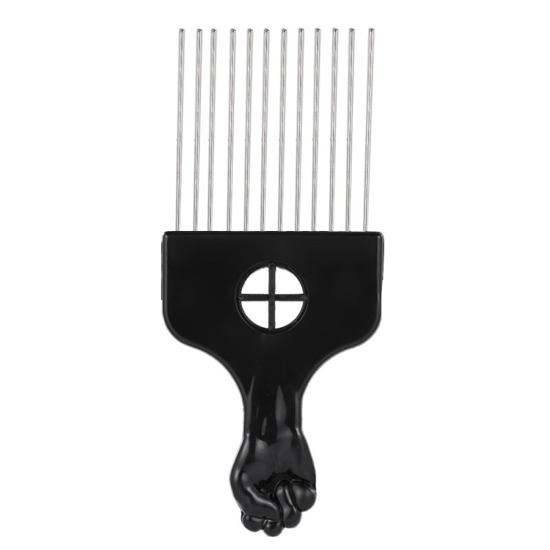 Afro Comb: 3 Pcs Metal Wide Teeth - Classic Black Fist Design Pick Comb for Curly Afro Hair DIY Hairstyling - Image 1