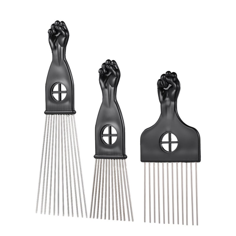 Afro Comb: 3 Pcs Metal Wide Teeth - Classic Black Fist Design Pick Comb for Curly Afro Hair DIY Hairstyling - Image 5