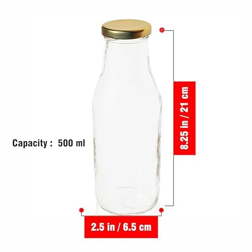 Pure Source India Milk, Water and Juice Glass Bottle Freezer Safe, with Air Tight & Leak Proof Cap (Transparent; 500 ml) Set of 12 - Image 2