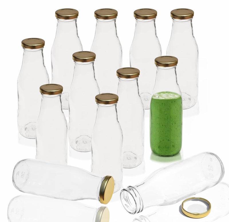 Pure Source India Milk, Water and Juice Glass Bottle Freezer Safe, with Air Tight & Leak Proof Cap (Transparent; 500 ml) Set of 12 - Image 1